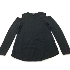 Charter Club Cashmere Luxury Med Crew Neck Pullover Cold Shoulder Sweater Black